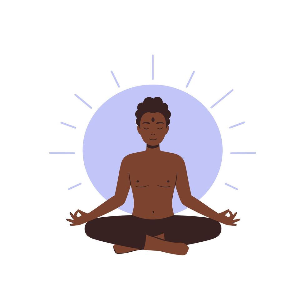 A man sitting in a lotus position with his hands on his chest vector