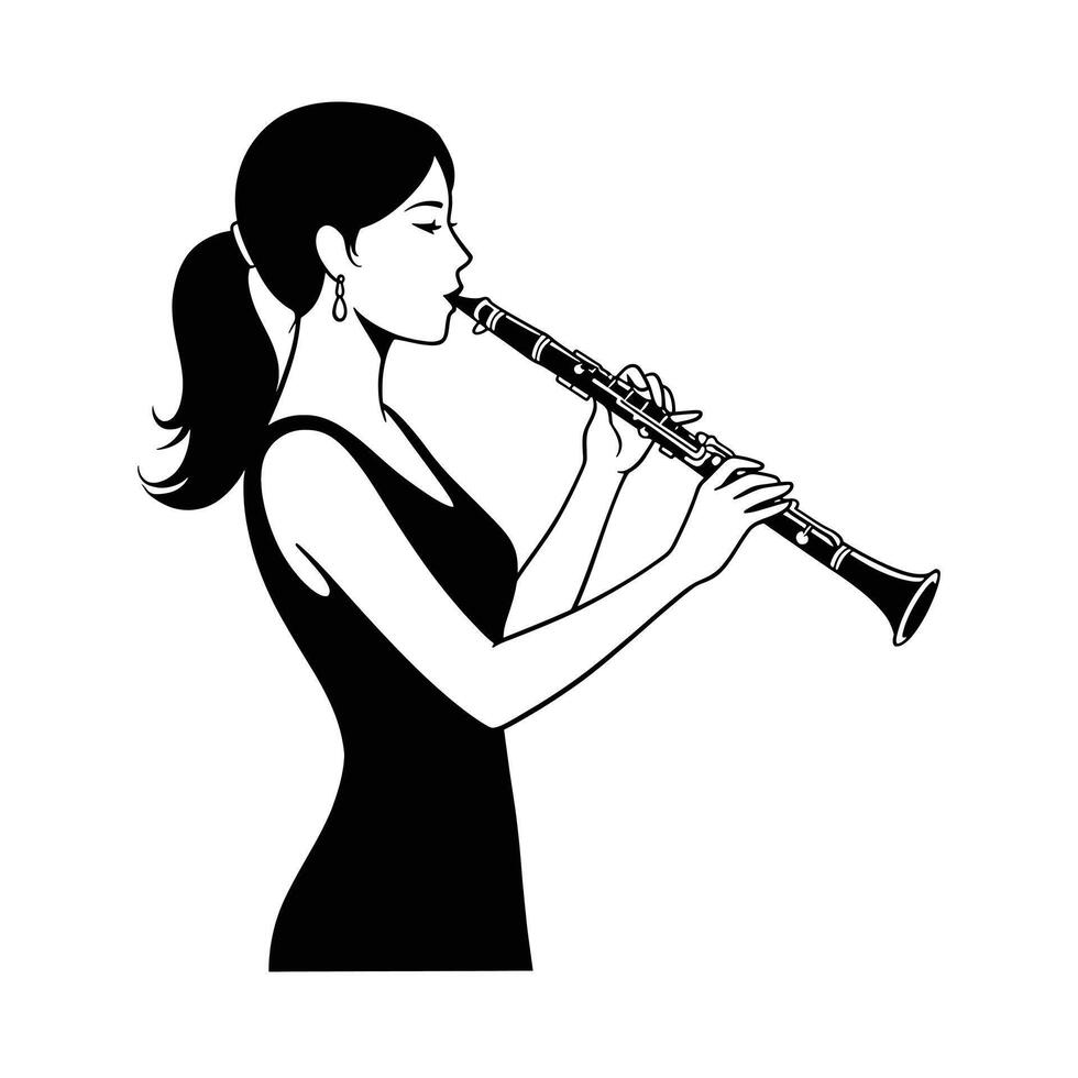 A woman playing the clarinet vector