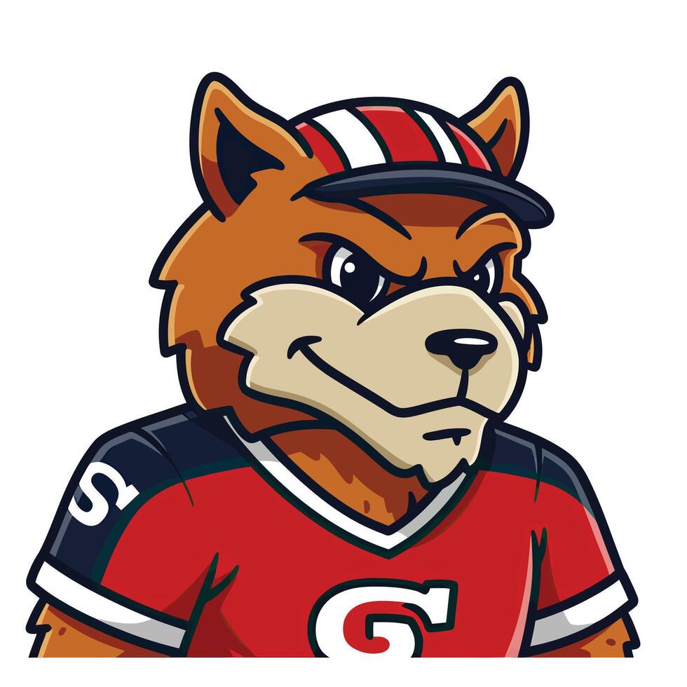 A cartoon mascot wearing a red and white jersey vector