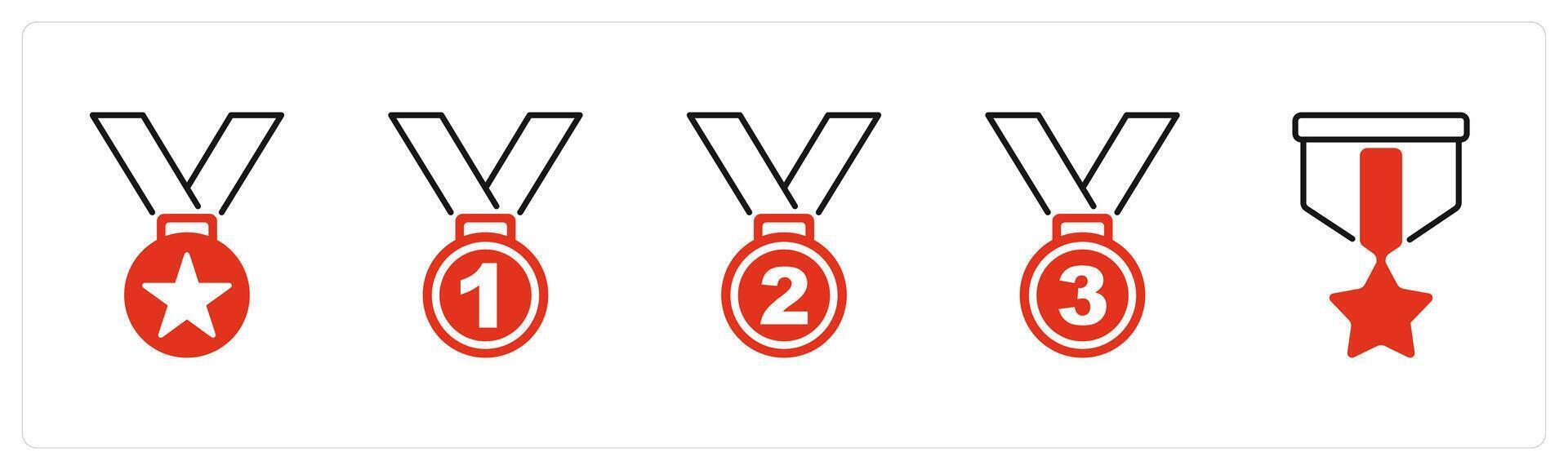 Five Award icons as medal, winner, runner up vector
