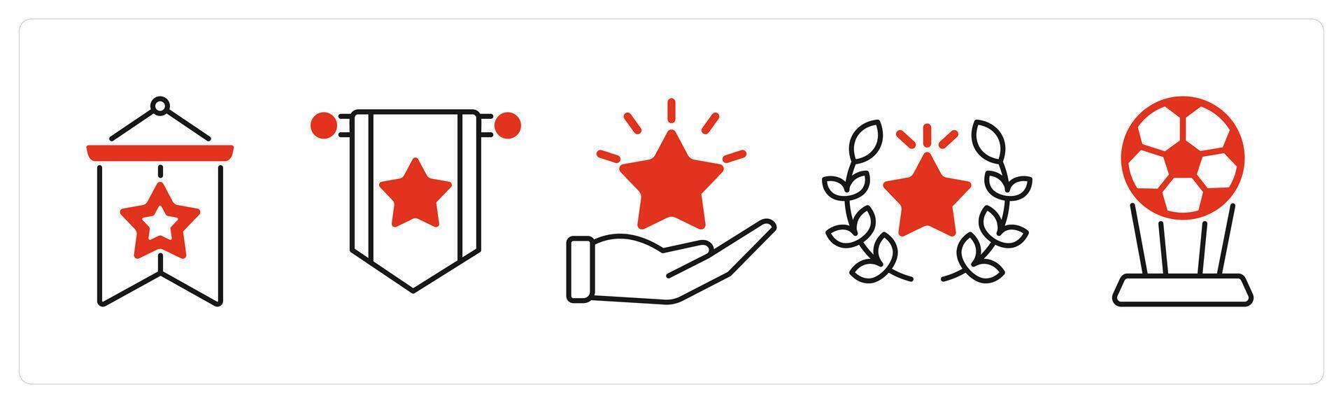 Five Award icons as flag, reward, award vector