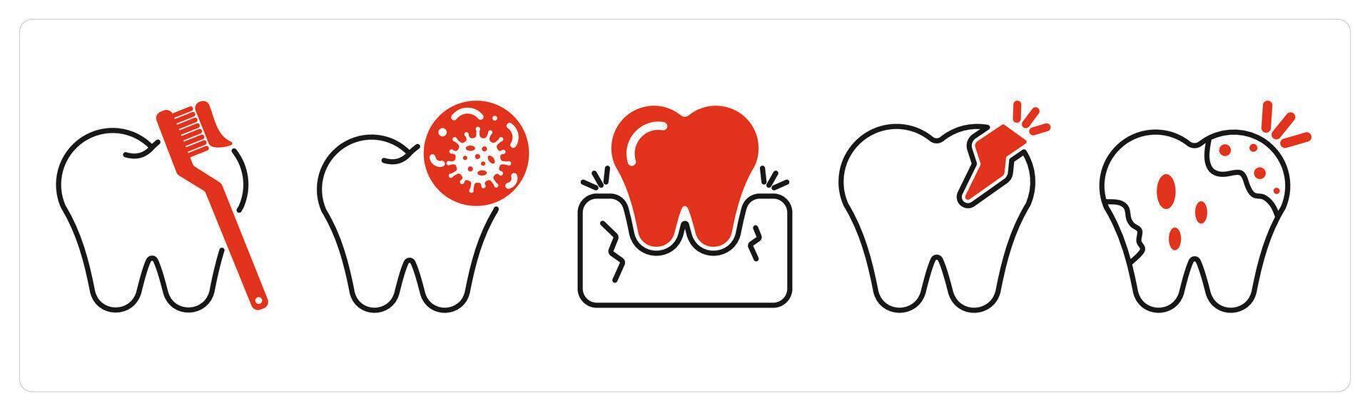 Five Dental Care icons as oral hygiene, tooth bacteria, gingivitis vector