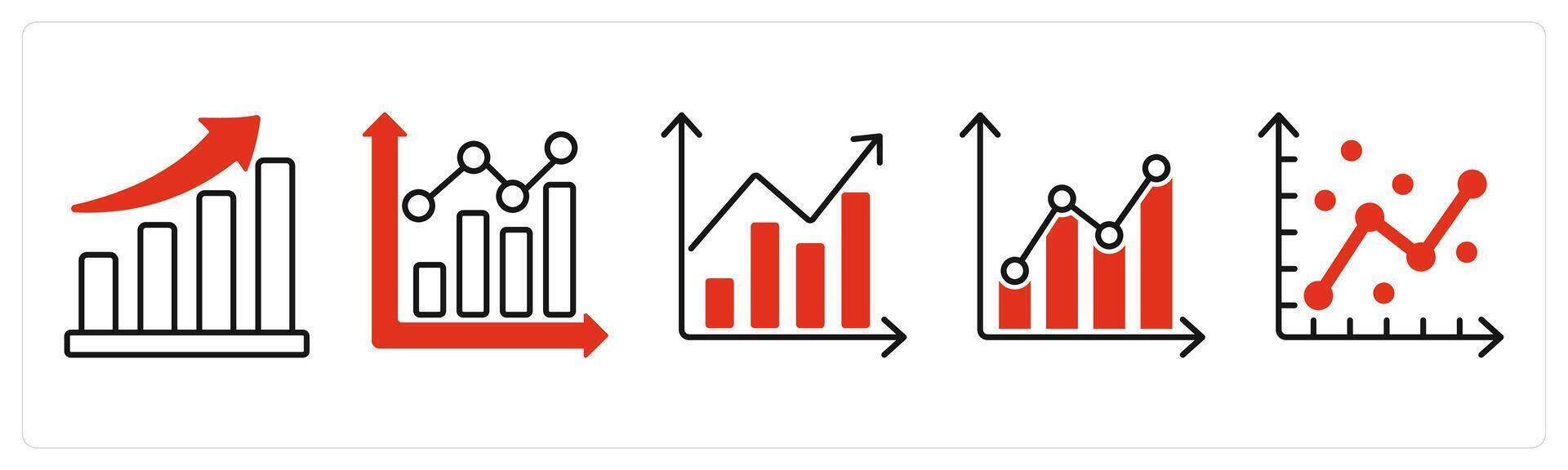 Five Diagram icons as bar graph, statistics, analysi vector