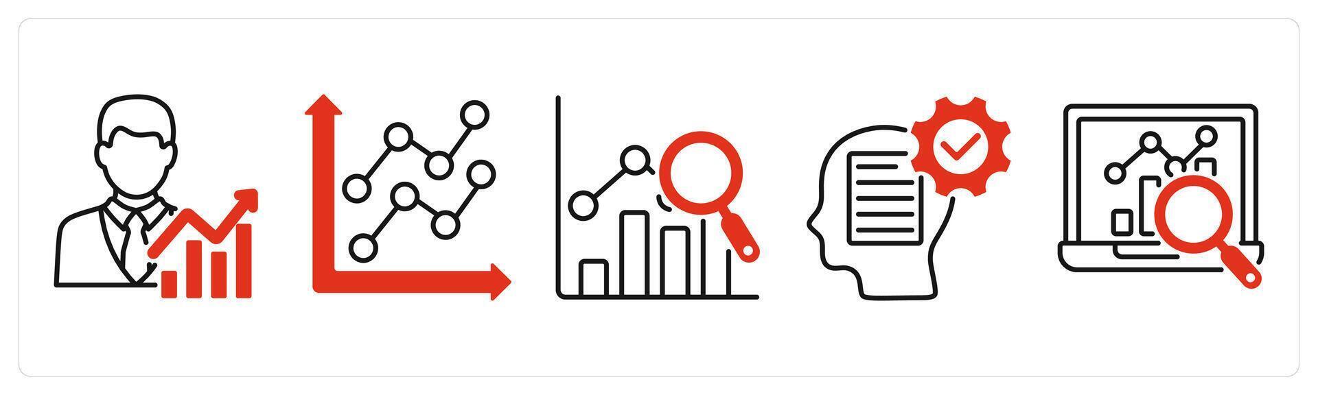 Five Diagram icons as statistician, statistic, forecasting vector