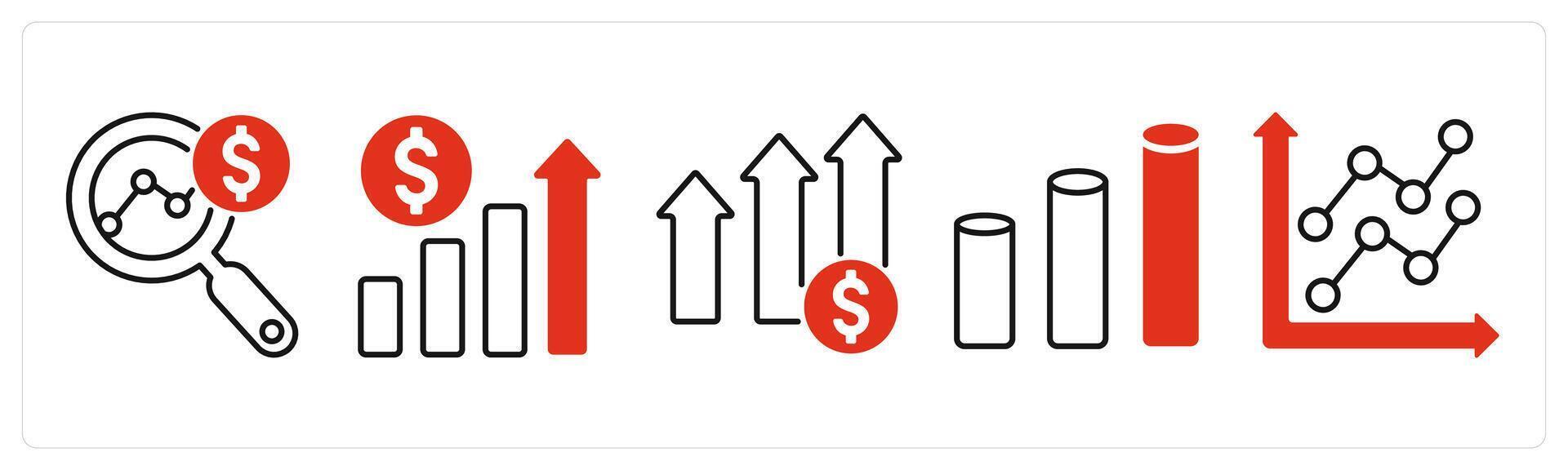 Five Diagram icons as market research, revenue growth, profit growth vector