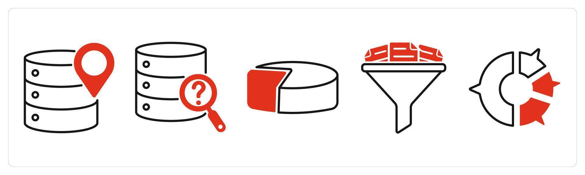 Five Diagram icons as data tracking, missing data, pie chart vector