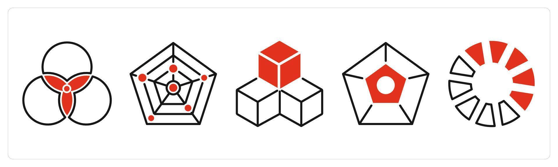 Five Diagram icons as diagram, isometric, pentagon vector