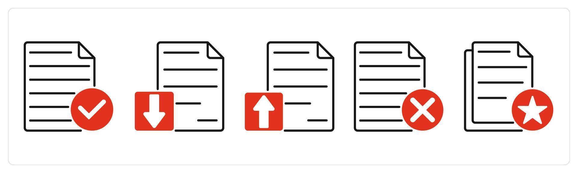 Five Files icons as accept file, download file, upload file vector