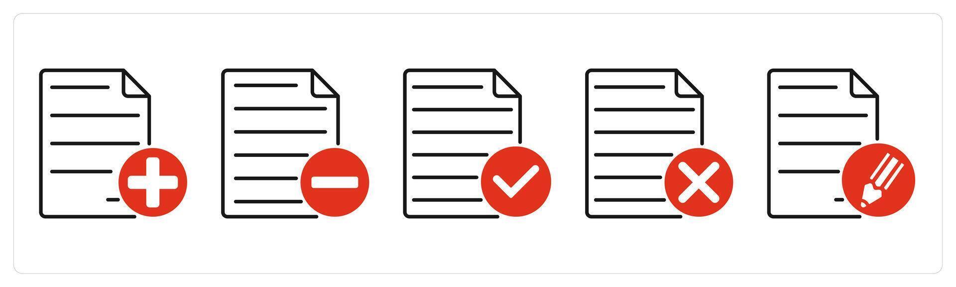 Five Files icons as new file, remove file, accept file vector