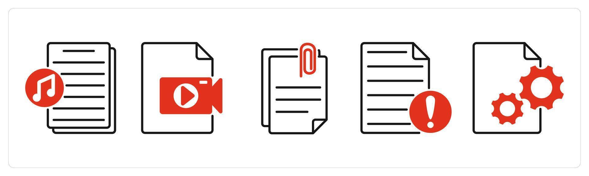Five Files icons as music file, file, attach file vector