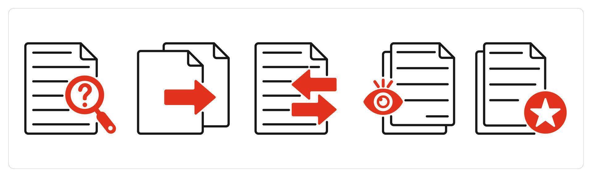 Five Files icons as missing file, copy file, file transfer vector