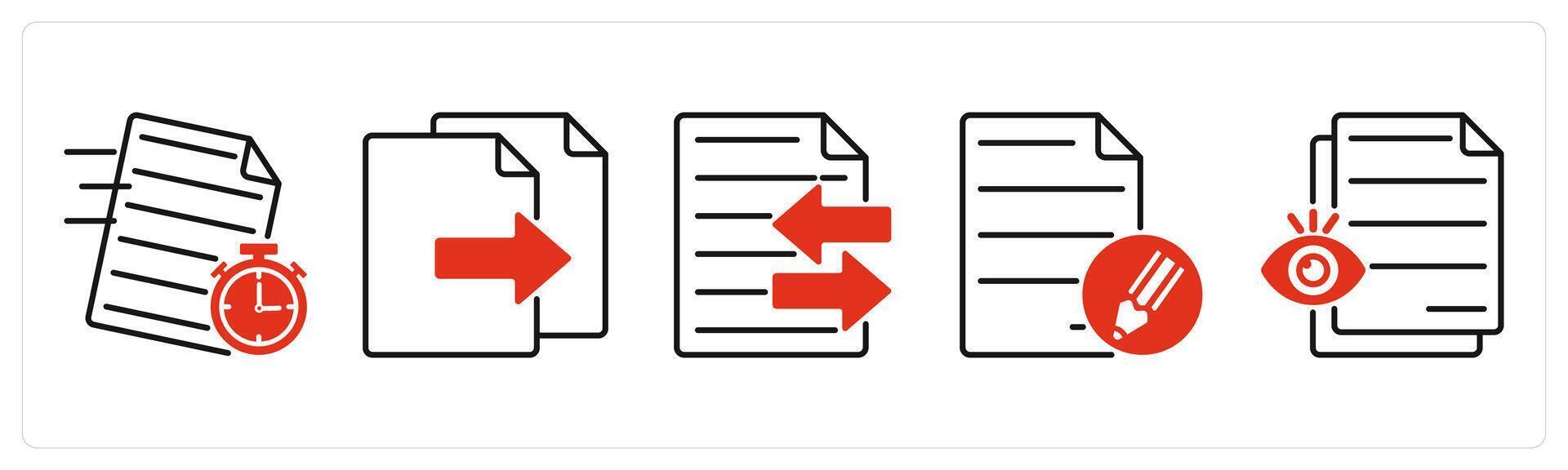 Five Files icons as fast document, copy file, file transfer vector