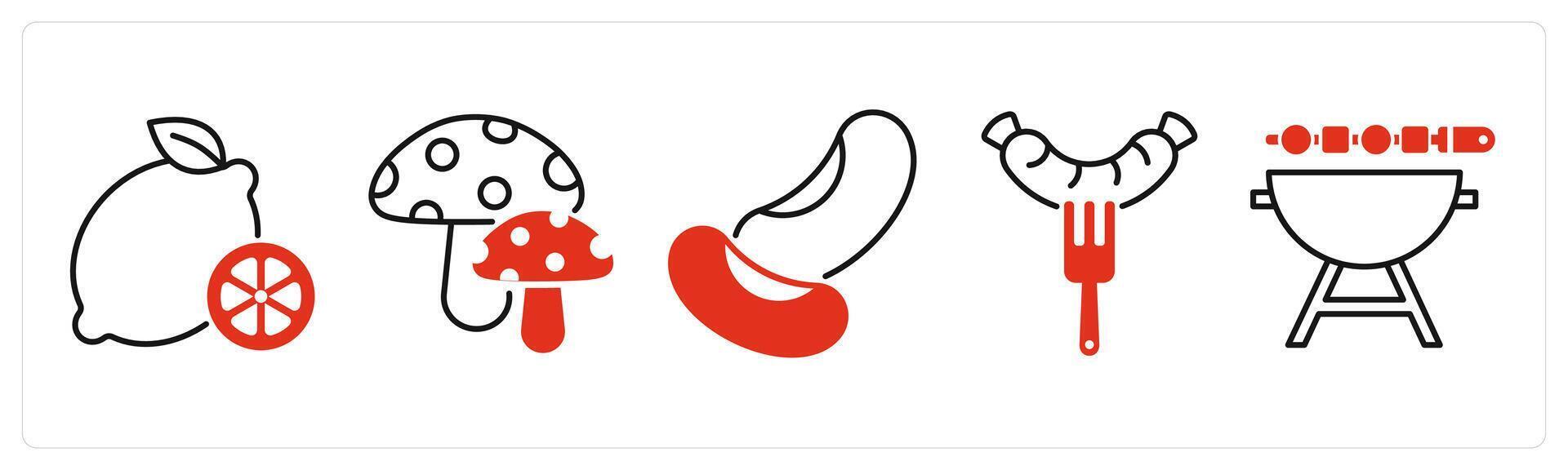 Five Food and Drink icons as lemon, mushrooms, beans vector