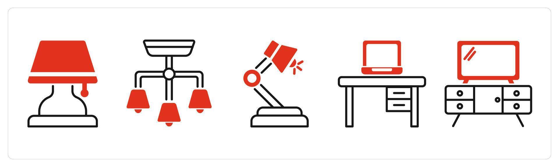 Five Furniture icons as lamp, cieling lamp, study lamp vector