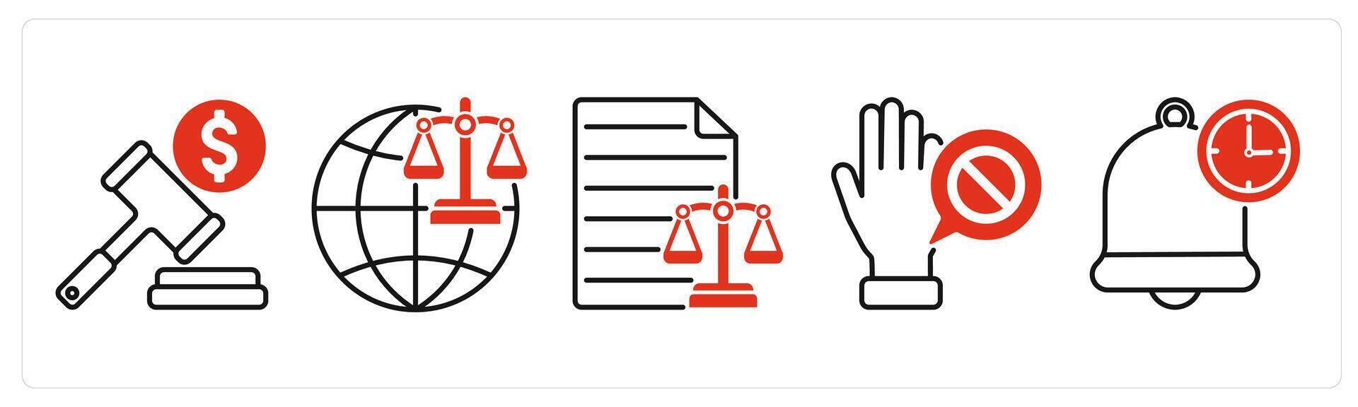 Five GDPR icons as gdpr file, universal law, balance sheet vector