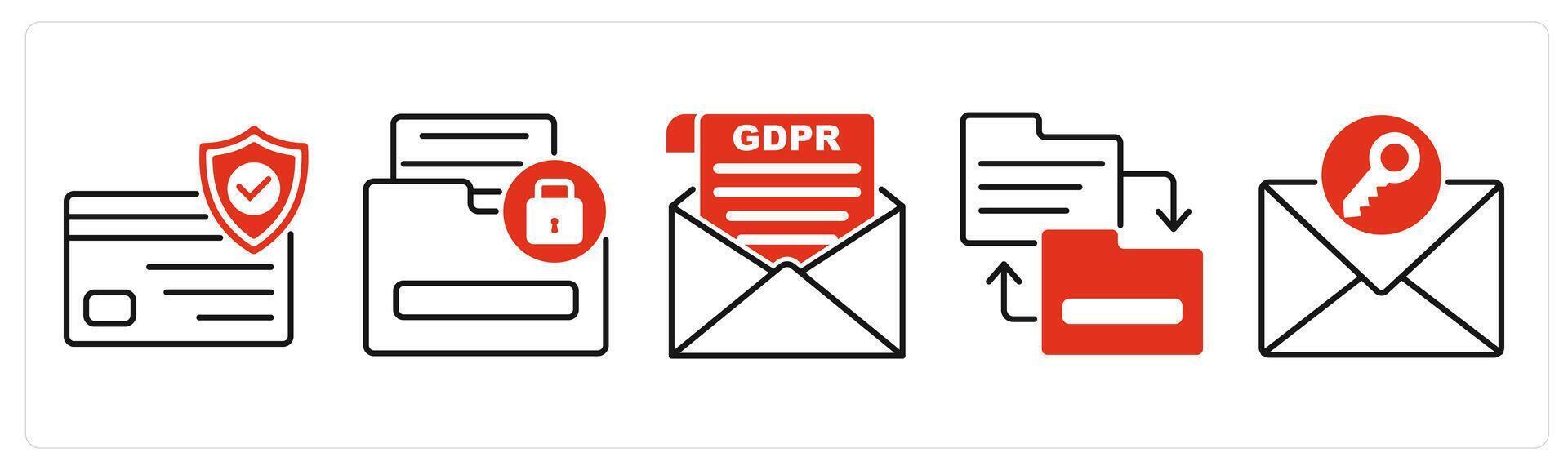 Five GDPR icons as security card, sensitive information, gdpr letter vector