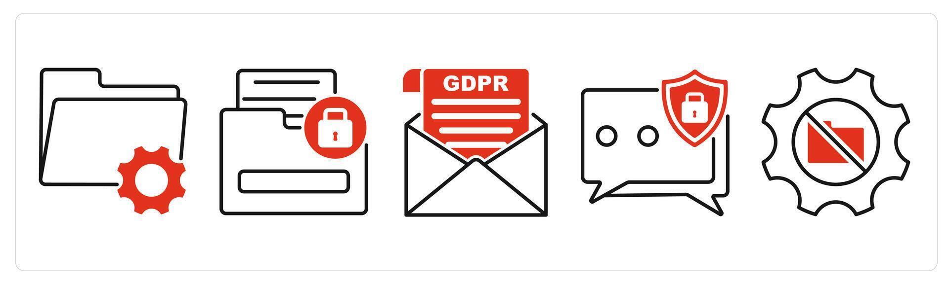 Five GDPR icons as file setting, sensitive information, gdpr letter vector