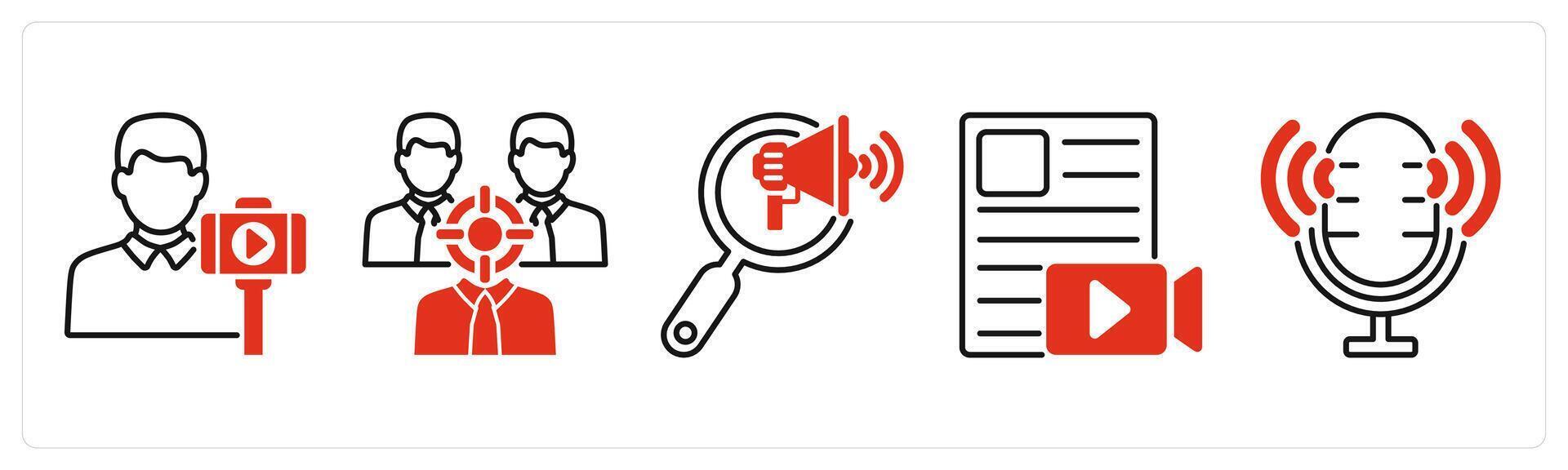 Five Influencer icons as vlogger, target audience, search marketing vector