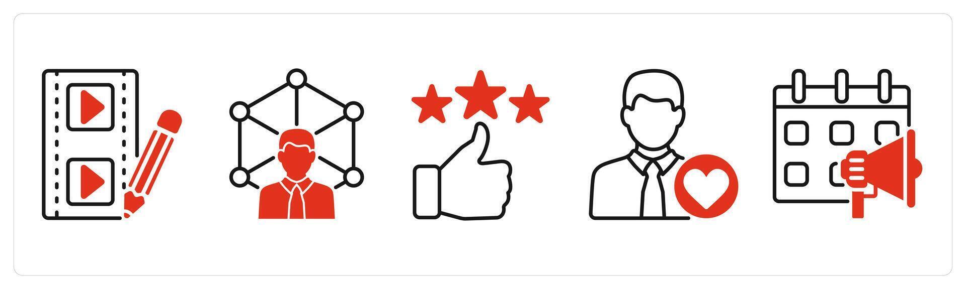 Five Influencer icons as editing, expertise, revie vector