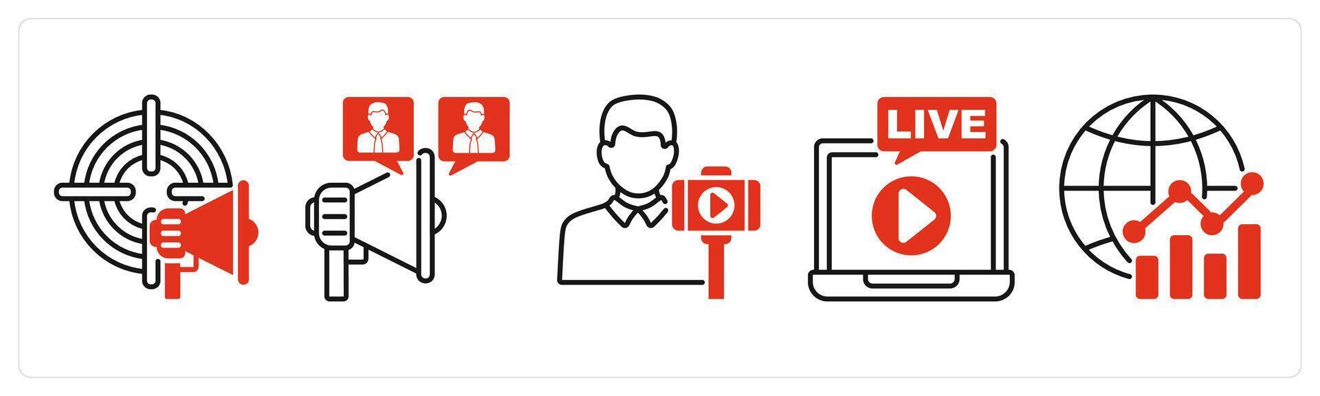 Five Influencer icons as adverisment target, viral, vlogger, live vector