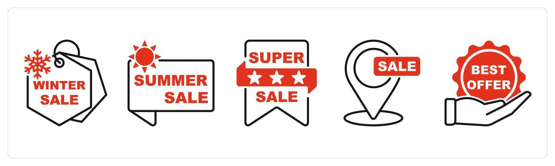 Five Offer and Sale icons as winter sale, summer sale, super sale vector