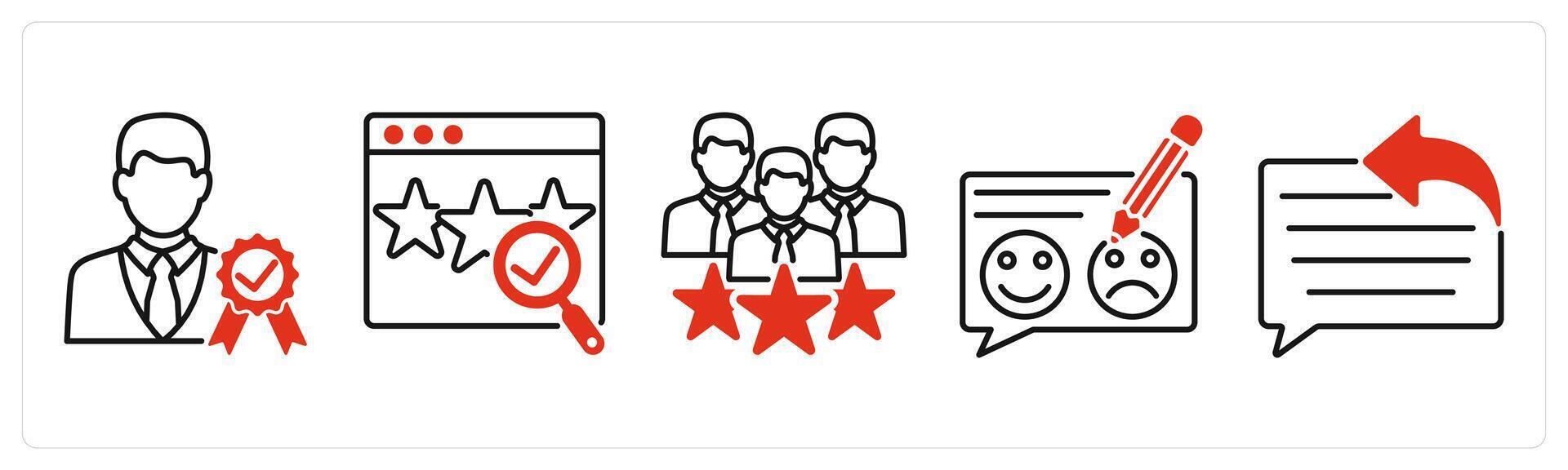 Five Survey and Rating icons as credibility verification, review verification, feedback vector