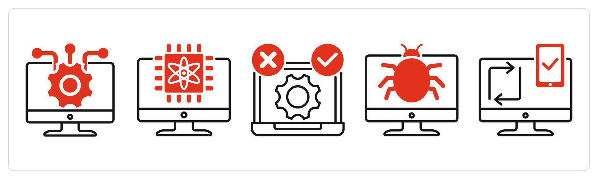 Five Technology icons as information technology, quantum computing, tdd vector