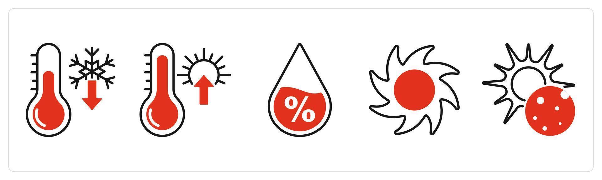 Five Weather icons as low temperature, high temperature, humidity vector