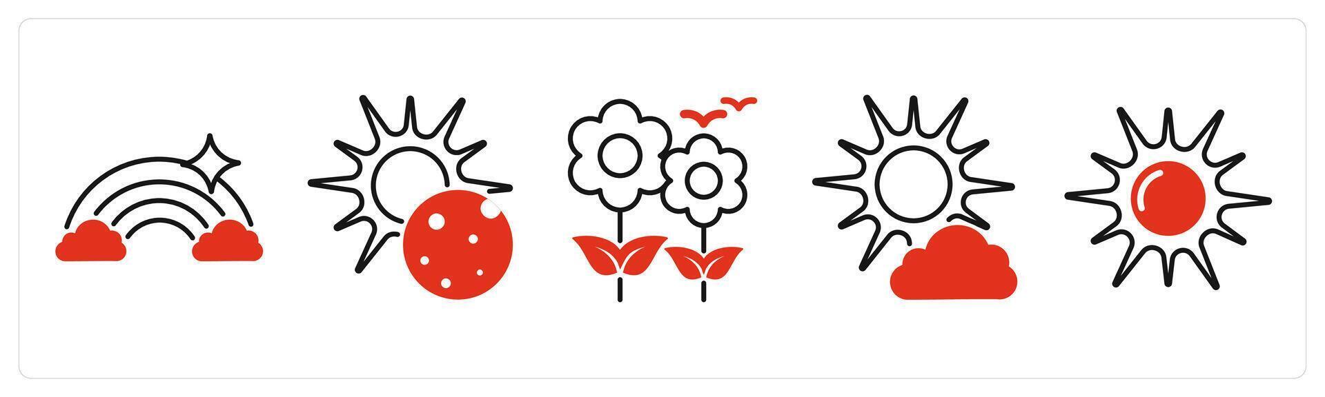Five Weather icons as rainbow, eclipse, spring vector