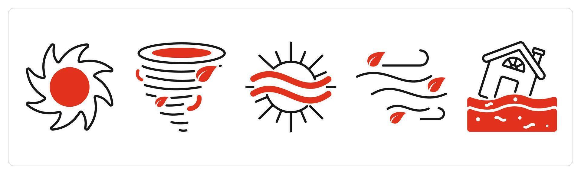 Five Weather icons as hurricane, tornado, haze vector