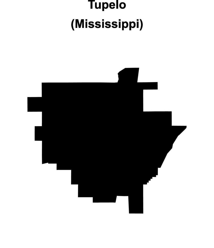 Tupelo, Mississippi blank outline map vector