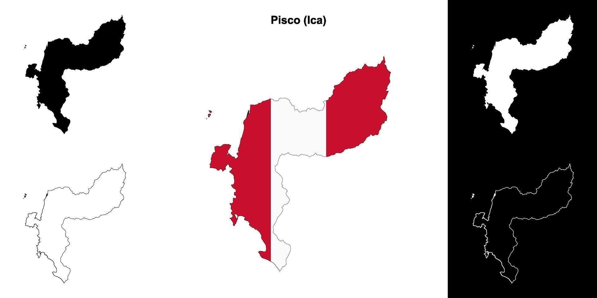 Pisco province outline map set vector