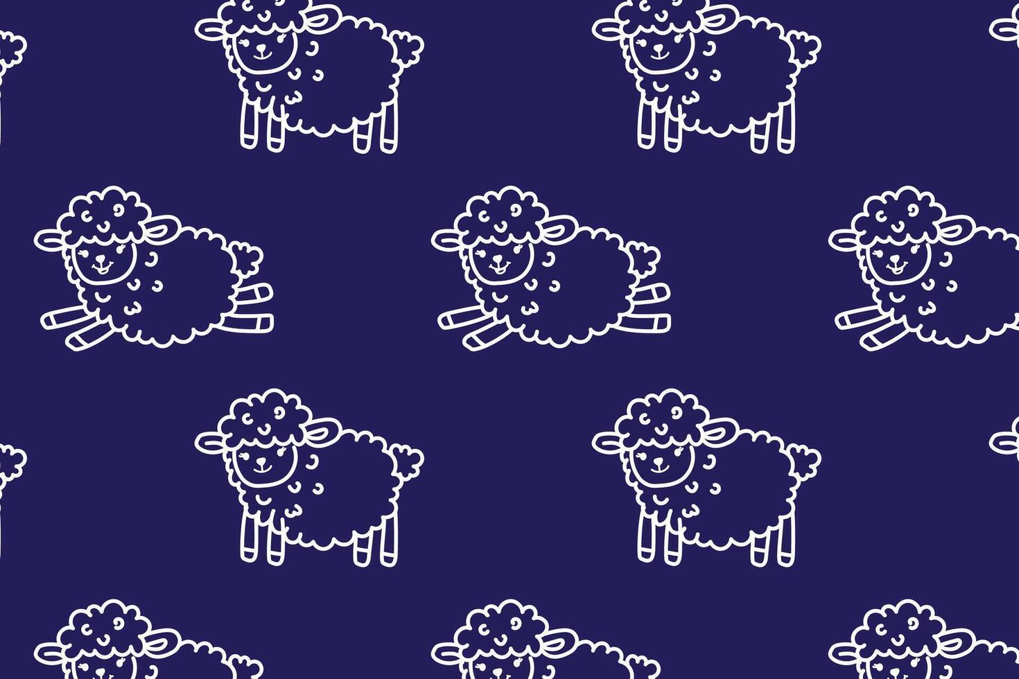 Sheep pattern on dark sky, animal cartoon character vector