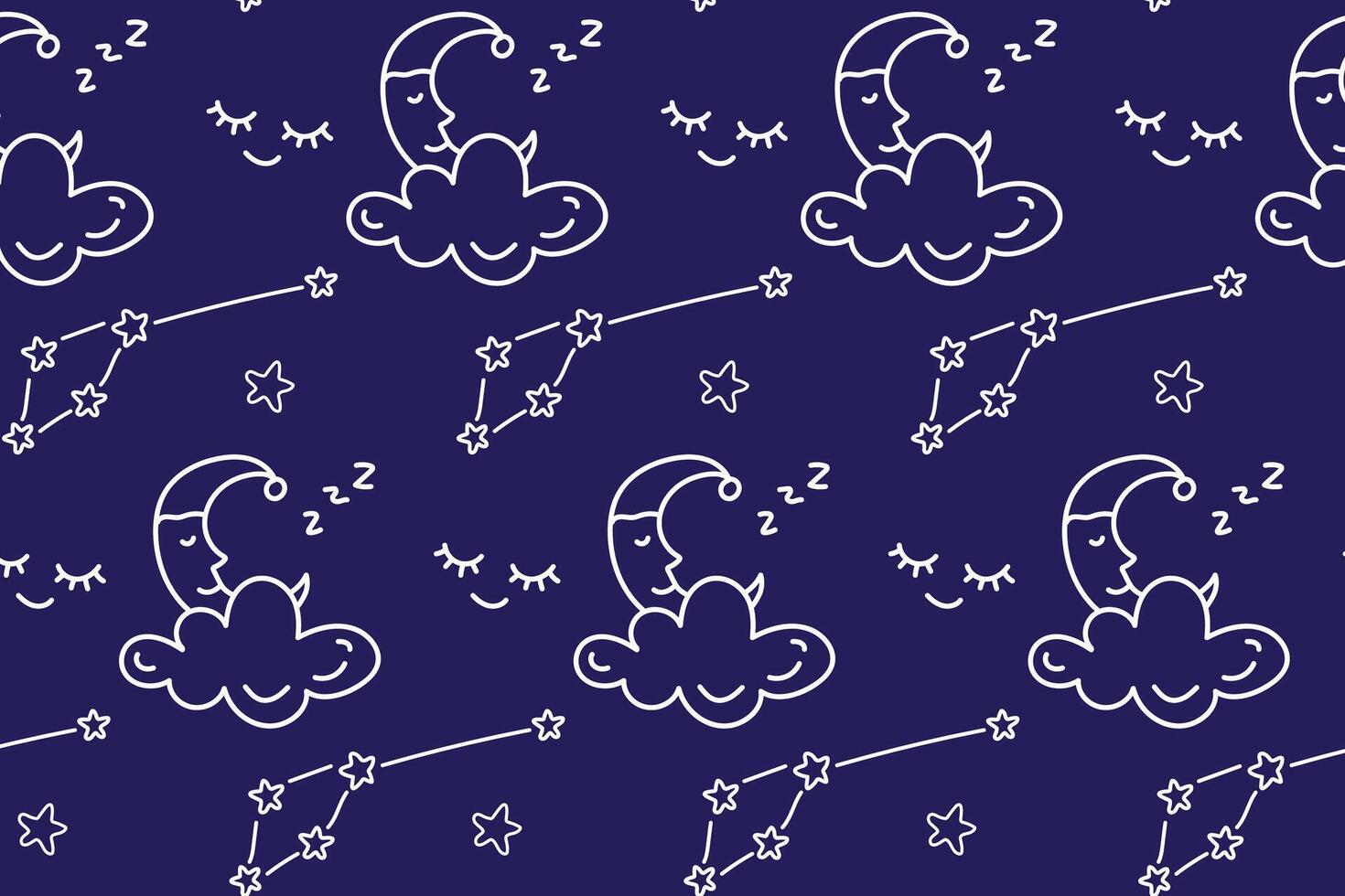 Cute baby pattern doodle with moon and clouds, constellation. Pattern for children's pajamas Good night illustration hand drawn in cartoon style vector