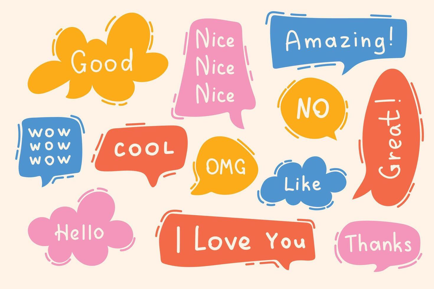 Set of hand drawn speech bubbles, short message set. Design element for poster, banner vector