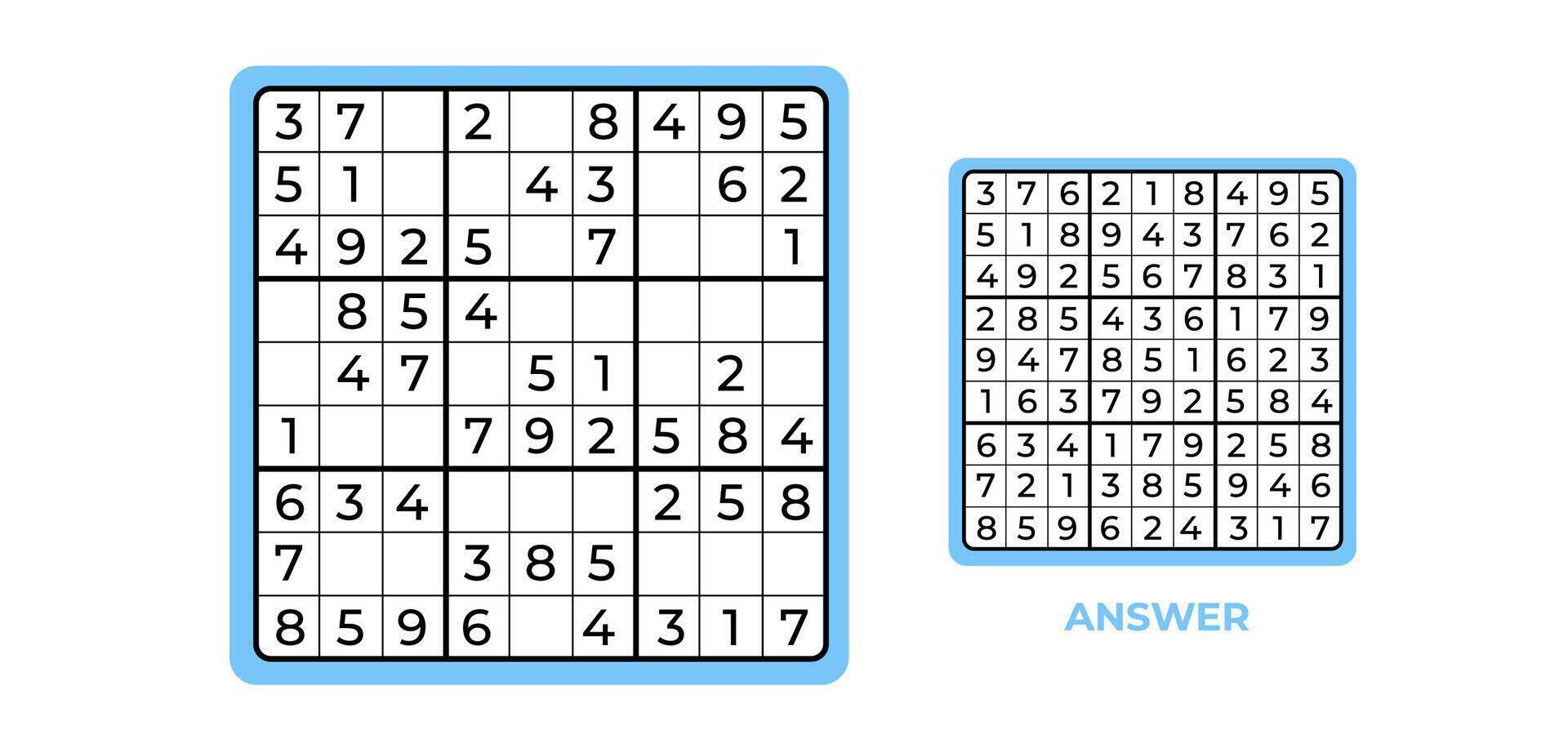 Sudoku boar intellectual game with numbers. Education game for brain activity. vector