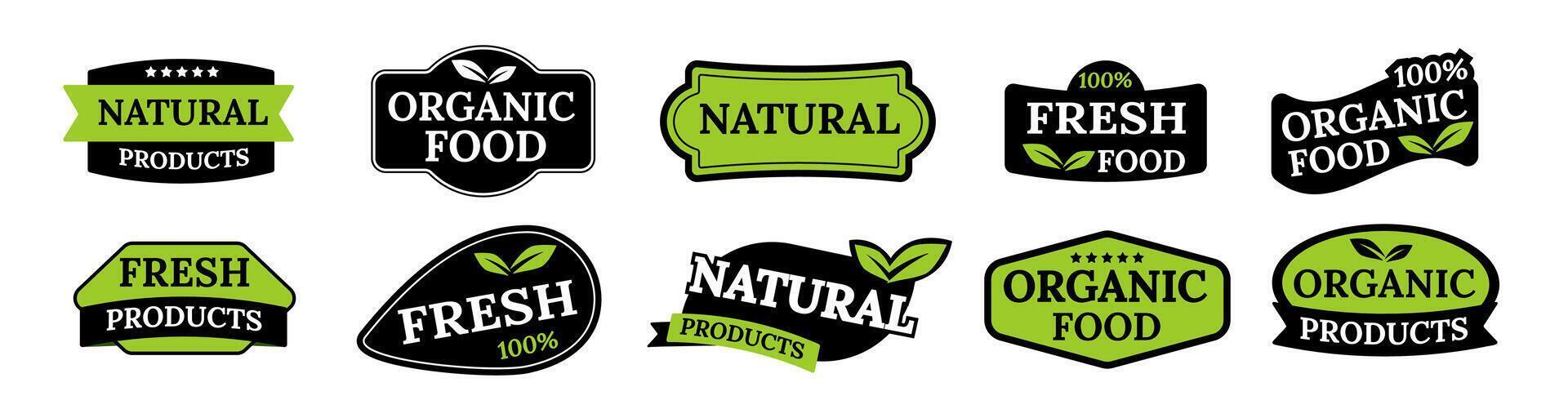 Green and black badge for eco, wellness, and quality branding. vector