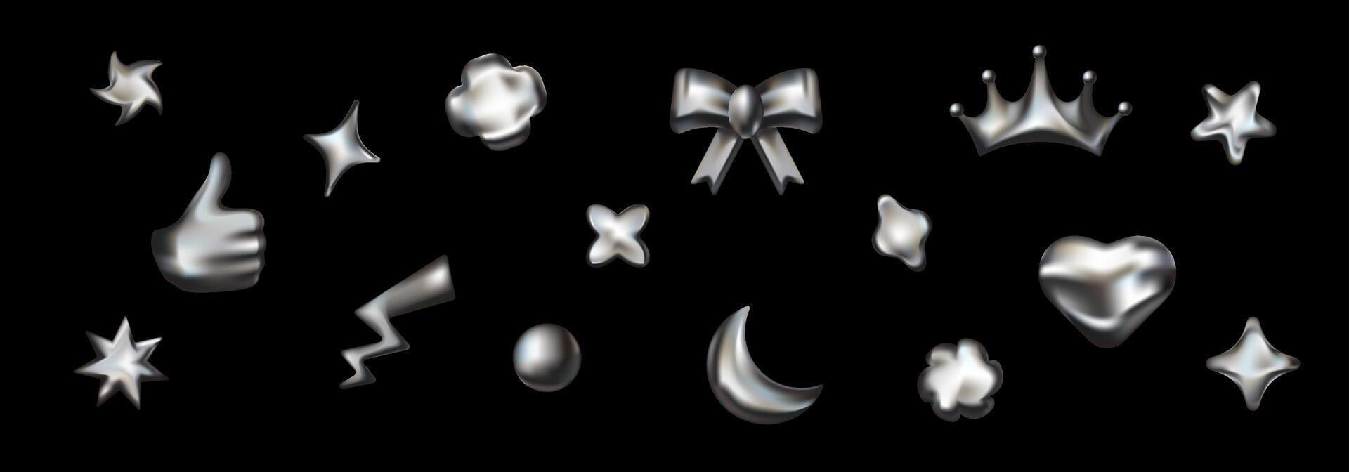 Metallic 3D stars and galaxies with a futuristic feel. vector