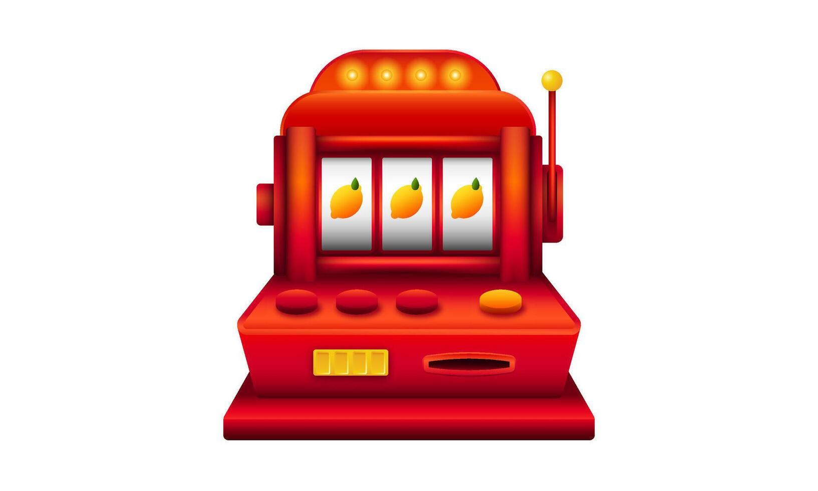 Red slot machine with lemon. Lucky machine for casino and gambling. vector