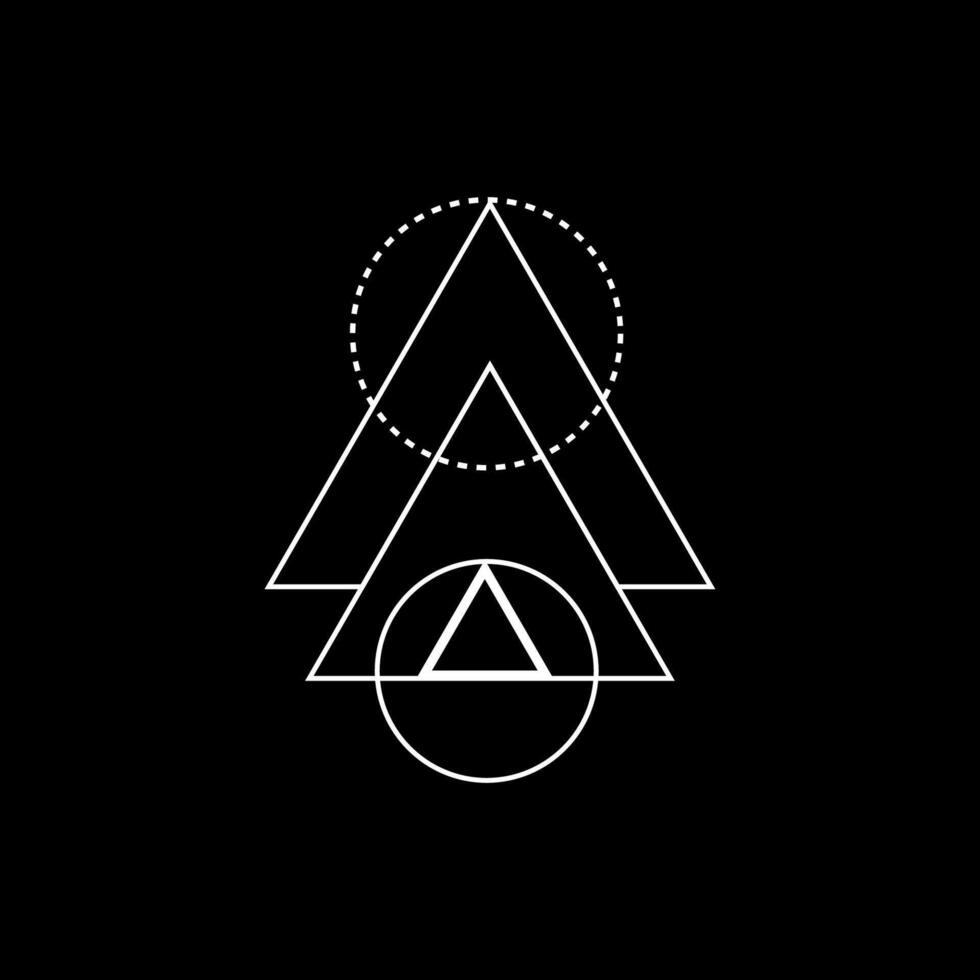 White triangle with esoteric symbols for spiritual art. vector