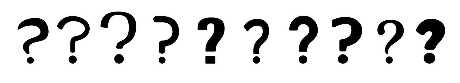 Black question marks for inquiries, mystery, and unsolved problems. vector