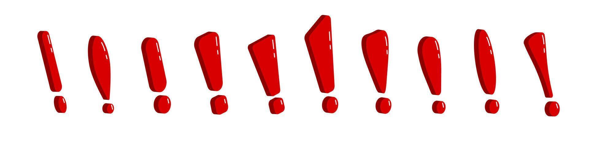 Exclamation marks in red for warnings, urgency, and alerts. vector