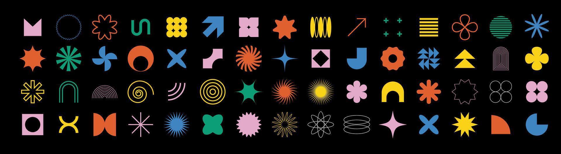 Brutalist figures with geometric shapes and symbols for decoration. vector