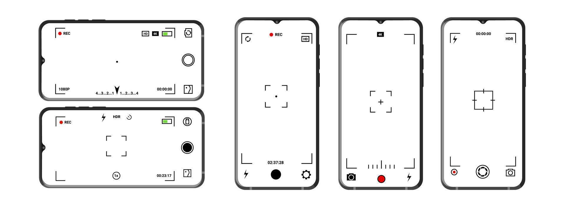 Camera interface template with zoom and focusing options. vector