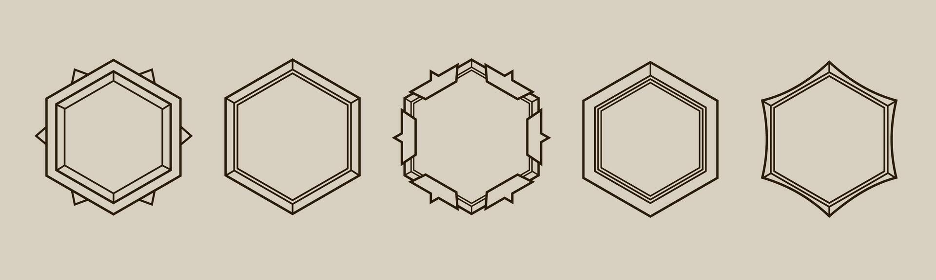 Black hexagon with sacred, mystical symbols. vector