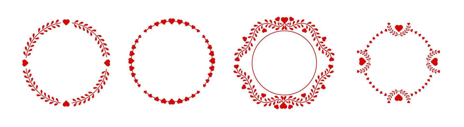 Round red heart frame with vintage charm for romantic decor. vector