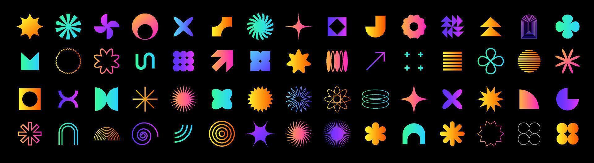 Geometric brutalist figures with stars and spirals for decor vector