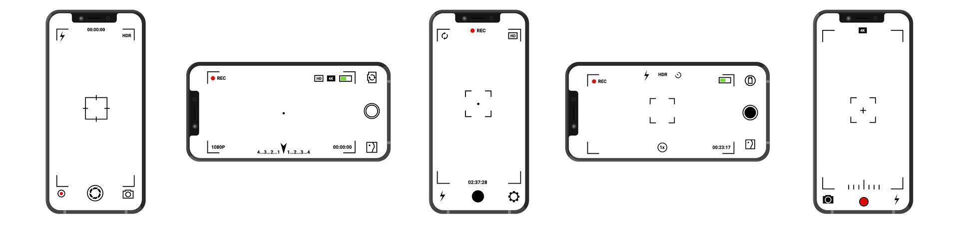 Phone camera app with adjustable settings and options. vector