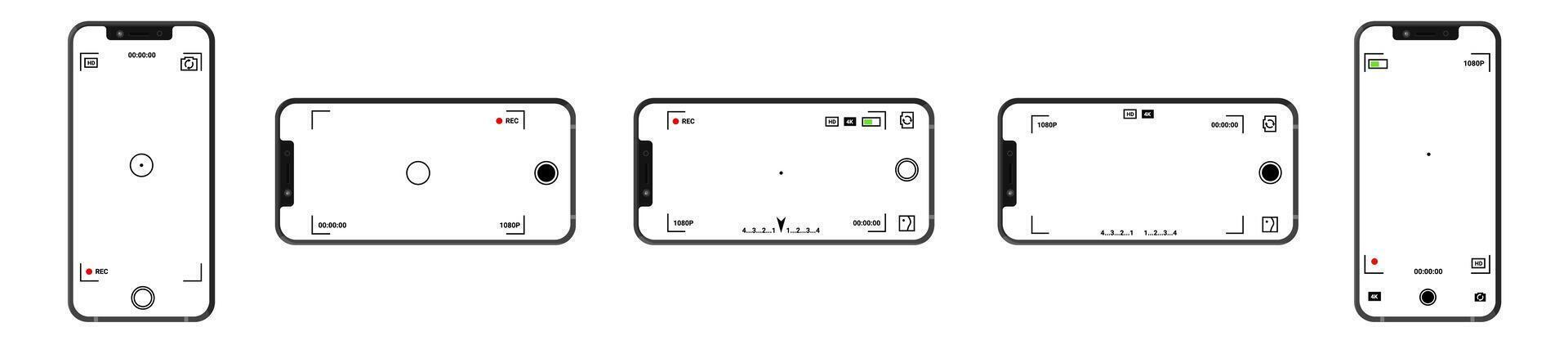 Digital camera app setup with zoom and timer settings. vector