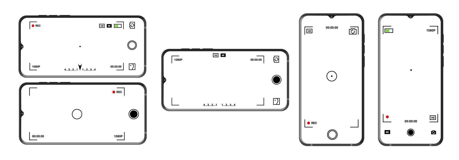 Camera interface with viewfinder, zoom, and options. vector